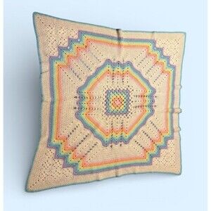 Handmade Crocheted Afghan Throw Pastels 60 Inches Square Vintage